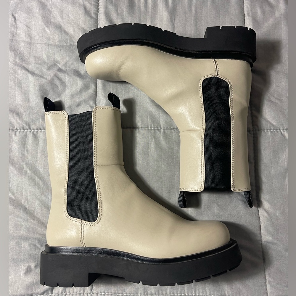 Black and cream low boots